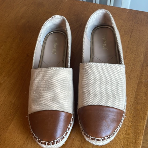 J. McLaughlin Cream Brown Canvas Leather Redding Cap Slip On Espadrille E385 - Picture 9 of 16